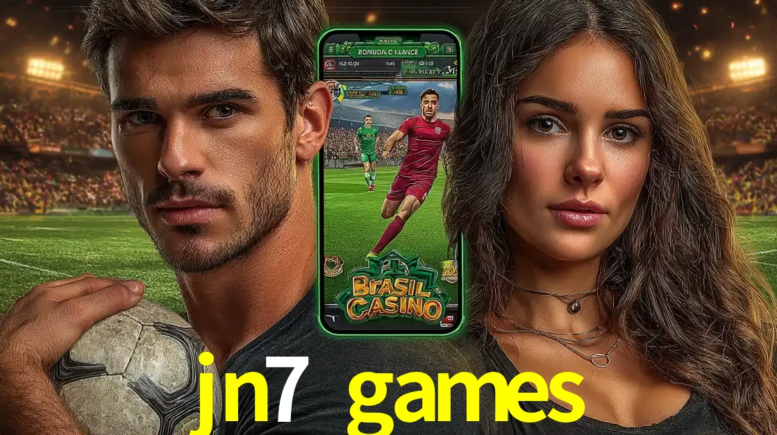 Homem segurando uma bola de futebol e uma mulher ao lado de um smartphone exibindo o jogo de apostas esportivas da jn7 games. Faça seu palpite no cassino online.